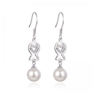 925 Sterling Silver Hoop Earring Hypoallergenic Pearl Drop Dangle Earrings for Woman